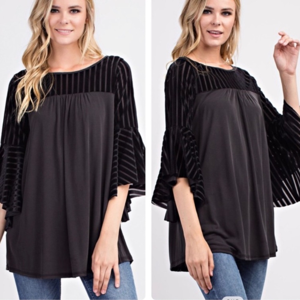 🆕🖤 Velvet Bell Sleeve Top!